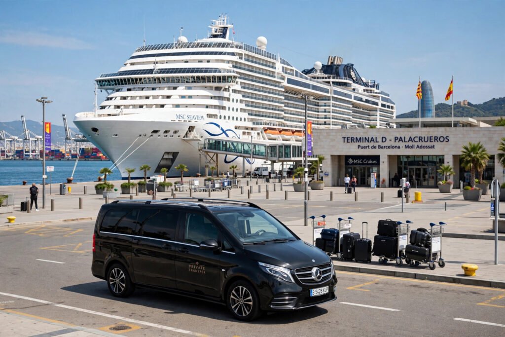 Private Barcelona cruise port transfer chauffeur service at cruise terminal